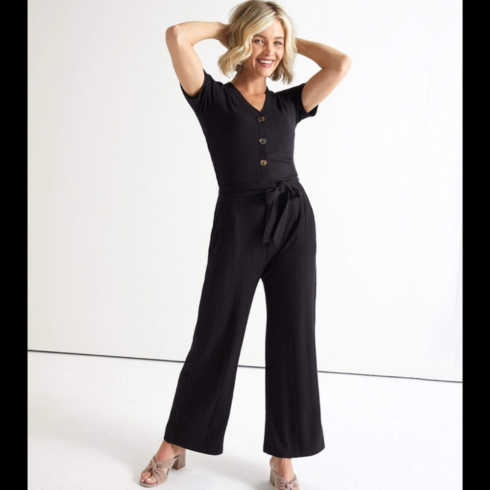 DownEast Black Button Down Stretchy Jumpsuit